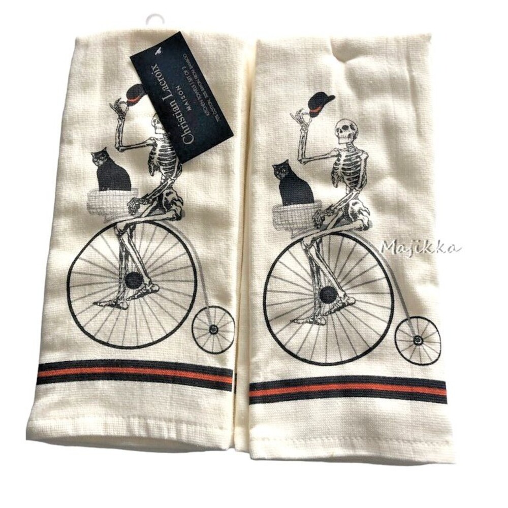 Christian Lacroix Halloween Skeleton Dish Kitchen Towels High Wheeler Set Of 2